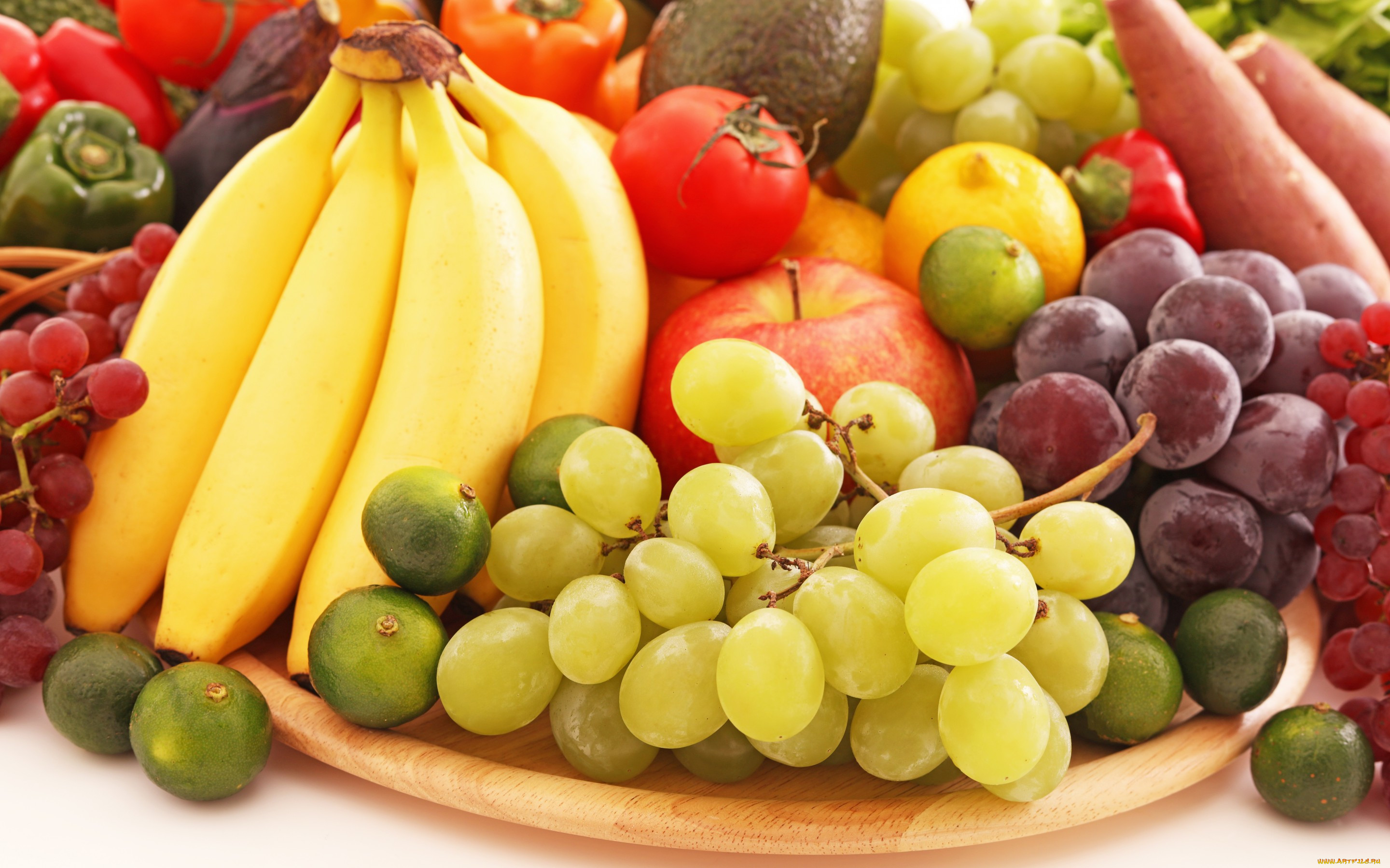 , ,  , vegetables, , tomato, , grapes, , , pepper, , bananas, fruit, apple
